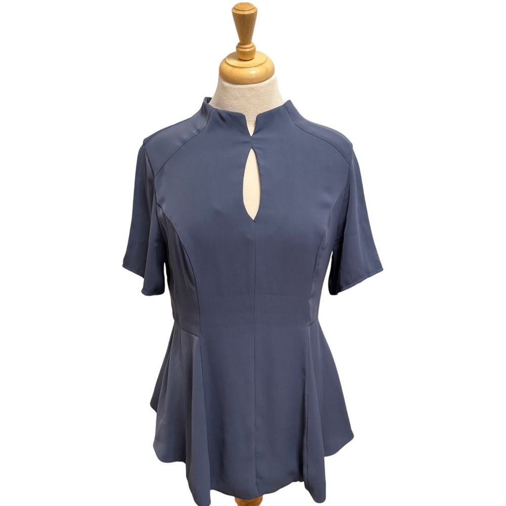 August 1 Eight Top Mandarin Collar Cutout‎ Peplum Lined Blouse Sz M Office Siren